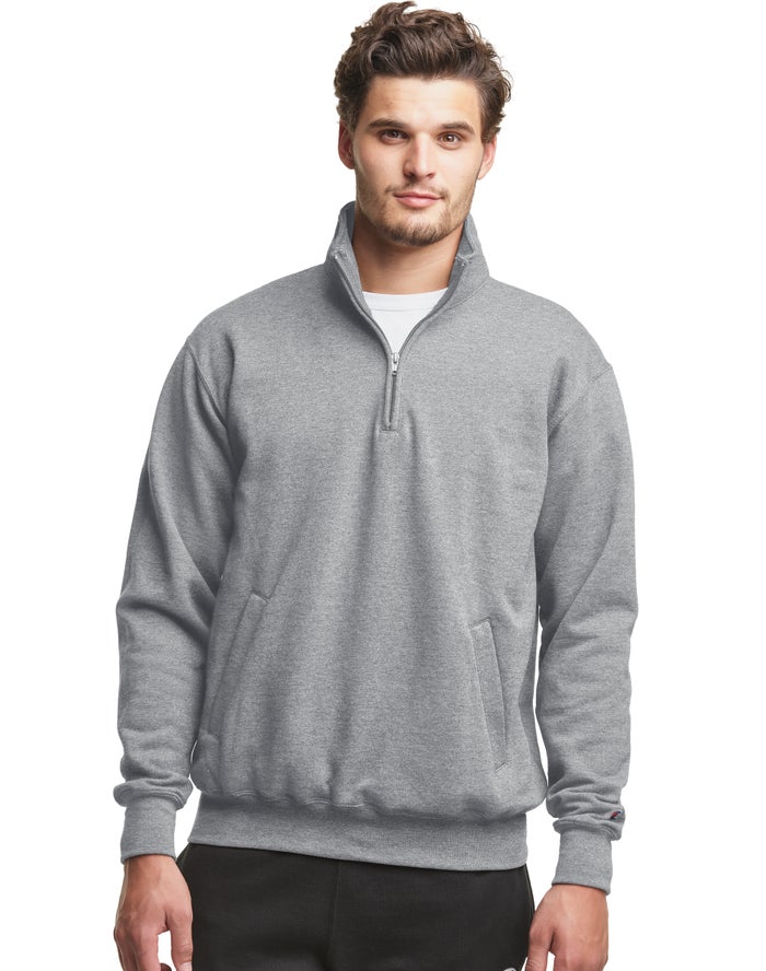 Champion Powerblend Fleece 1/4 Zip With Pockets - Miesten Harmaat Collegepaita - Suomi 3210659-ZT